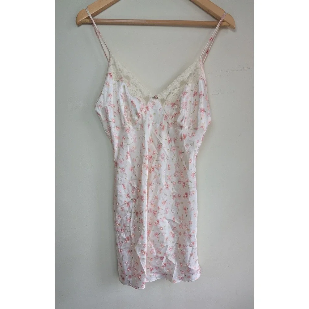 Secret Treasures Y2K Coquette Floral Babydoll‎ Top Cami Slip Womens S Pink Lace